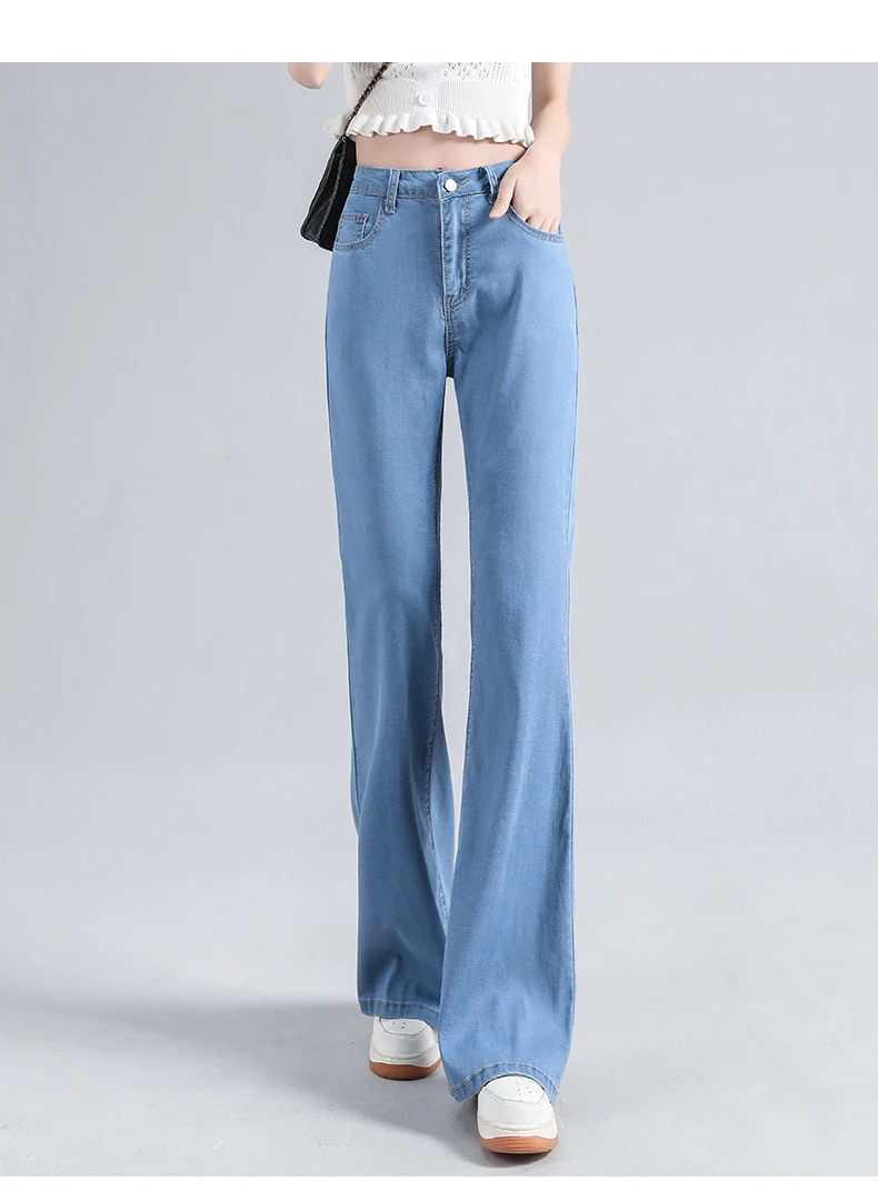 Lyocell Flared Jeans Woman High Waist Slim Stretch Denim Women Tight Pant Korean Street Style Casual Trousers Plus Length
