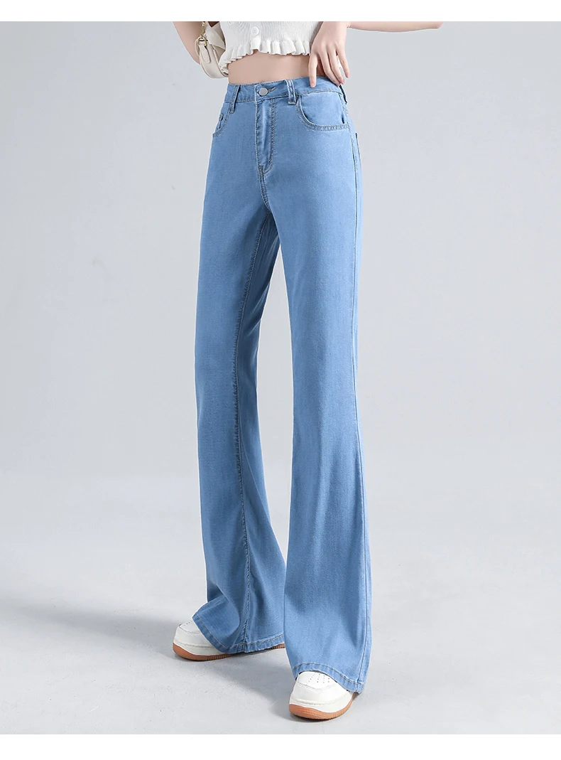 Lyocell Flared Jeans Woman High Waist Slim Stretch Denim Women Tight Pant Korean Street Style Casual Trousers Plus Length