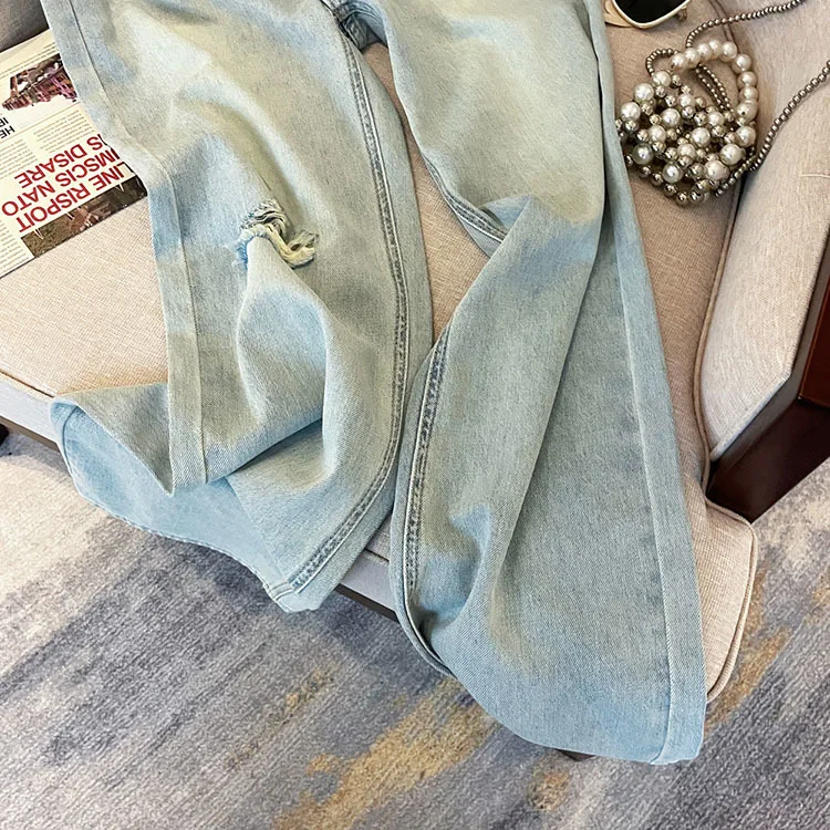 Casual Letter Jeans Women Street Chic Loose Flanging Denim Pants Female Spring High Waist Straight New Wide Leg Trousers Lady