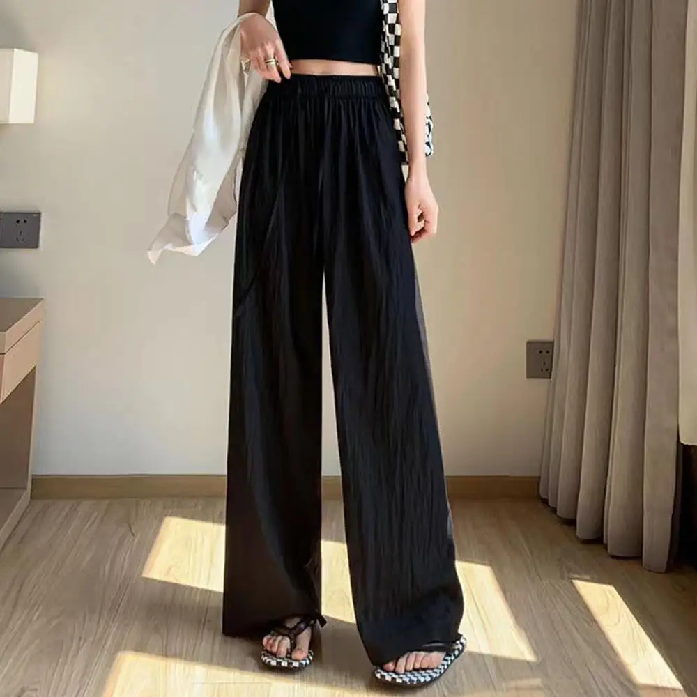 Straight Leg Loose Trousers Wide Leg Long Pants High Waist Women's Pants Ice Silk Summer Pants Small Size Korean Ladies Clothes Straight Leg Loose Trousers Wide Leg Long Pants High Waist Women's Pants Ice Silk Summer Pants Small Size Korean Ladies Clothes