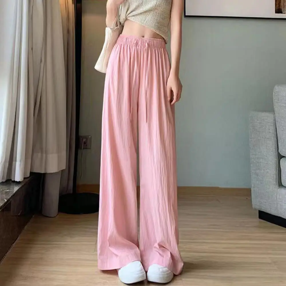 Straight Leg Loose Trousers Wide Leg Long Pants High Waist Women's Pants Ice Silk Summer Pants Small Size Korean Ladies Clothes Straight Leg Loose Trousers Wide Leg Long Pants High Waist Women's Pants Ice Silk Summer Pants Small Size Korean Ladies Clothes