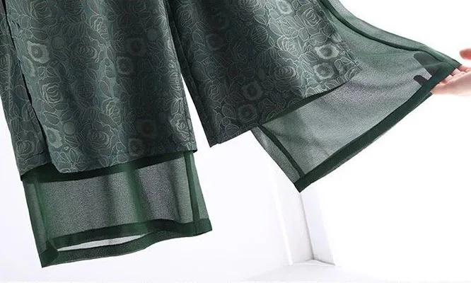Split Jacquard Design Wide Leg Pants Women Casual High Waist Baggy Straight Pantalones Spring Fall Loose Ankle Length Calca New