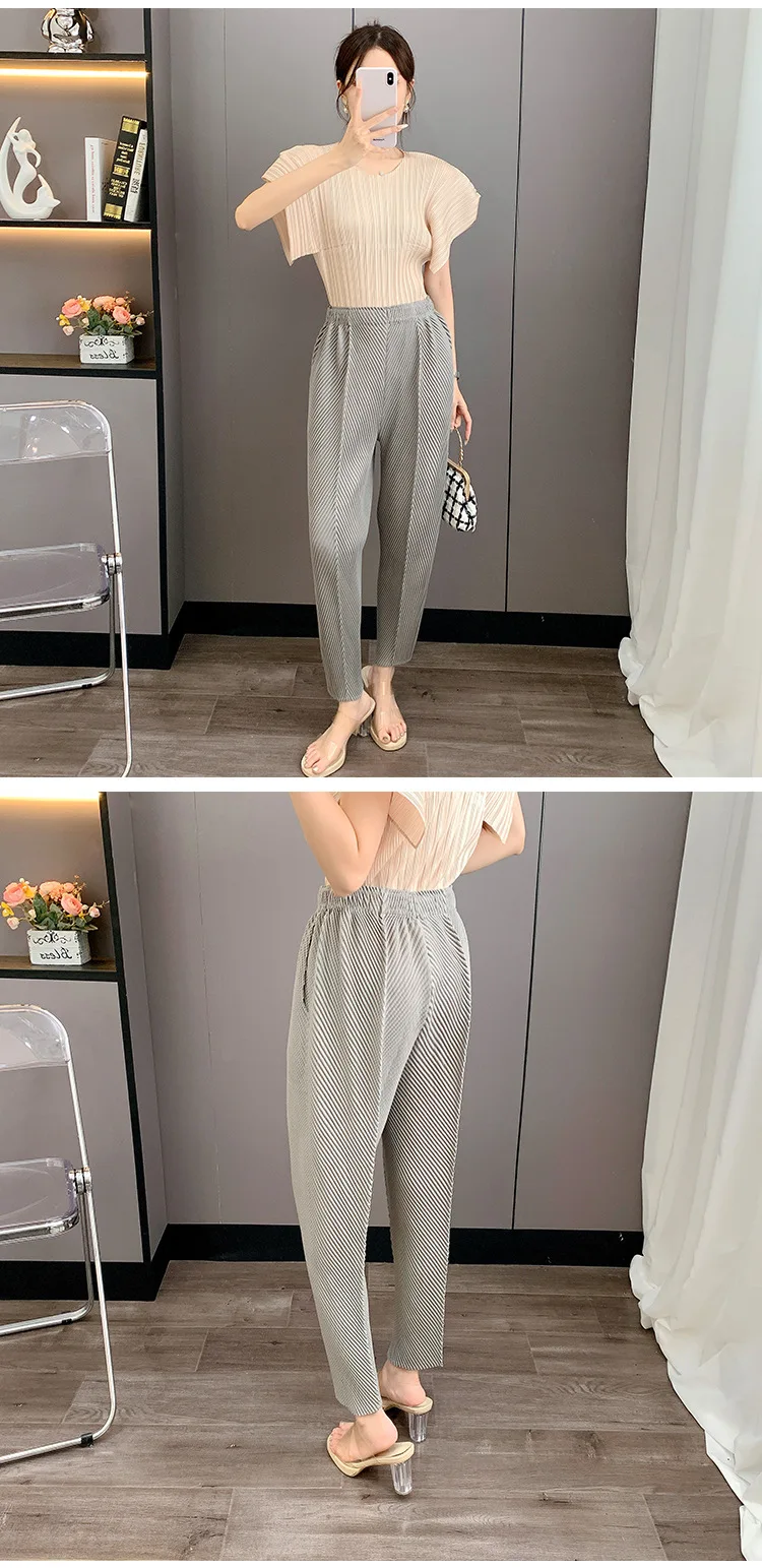 Miyake Pleated 2025 New Summer Casual Harem Pants Versatile Loose Big Yards Radish Pants Large Elastic Women's Commuter Office Miyake Pleated 2025 New Summer Casual Harem Pants Versatile Loose Big Yards Radish Pants Large Elastic Women's Commuter Office