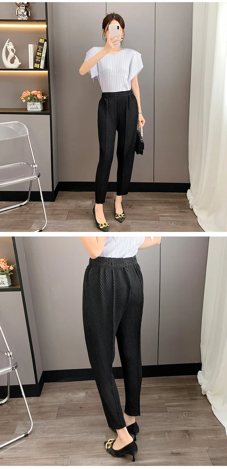 Miyake Pleated 2025 New Summer Casual Harem Pants Versatile Loose Big Yards Radish Pants Large Elastic Women's Commuter Office Miyake Pleated 2025 New Summer Casual Harem Pants Versatile Loose Big Yards Radish Pants Large Elastic Women's Commuter Office