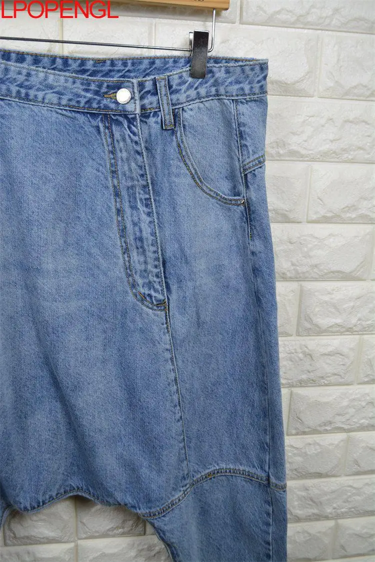 Women High Waist Chic Nine Points Harem Blue Jeans Hip Hop Street Cross-pants Full Length Clothing Boyfriend Washed Pants 2024