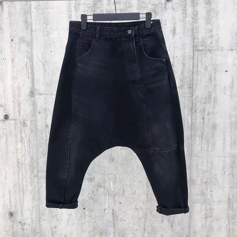 Women High Waist Chic Nine Points Harem Blue Jeans Hip Hop Street Cross-pants Full Length Clothing Boyfriend Washed Pants 2024